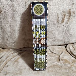 Vera Bradley 10 Pencils Sharpener Set Cocoa Moss Green Brown Black White School